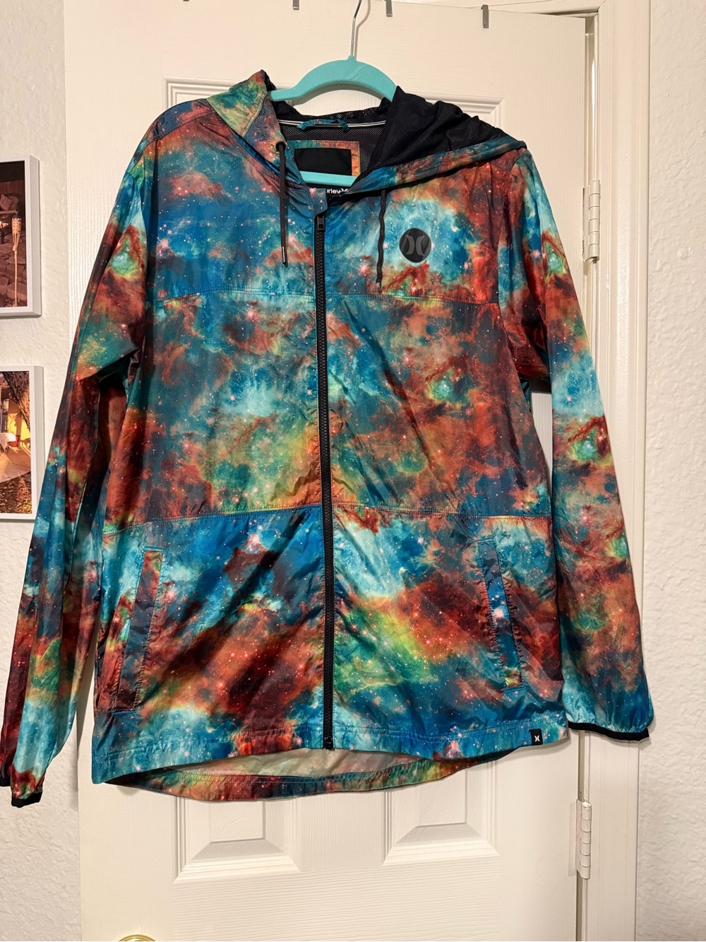 Hurley Nebula Print Hooded Windbreaker — Blue, Red, Green